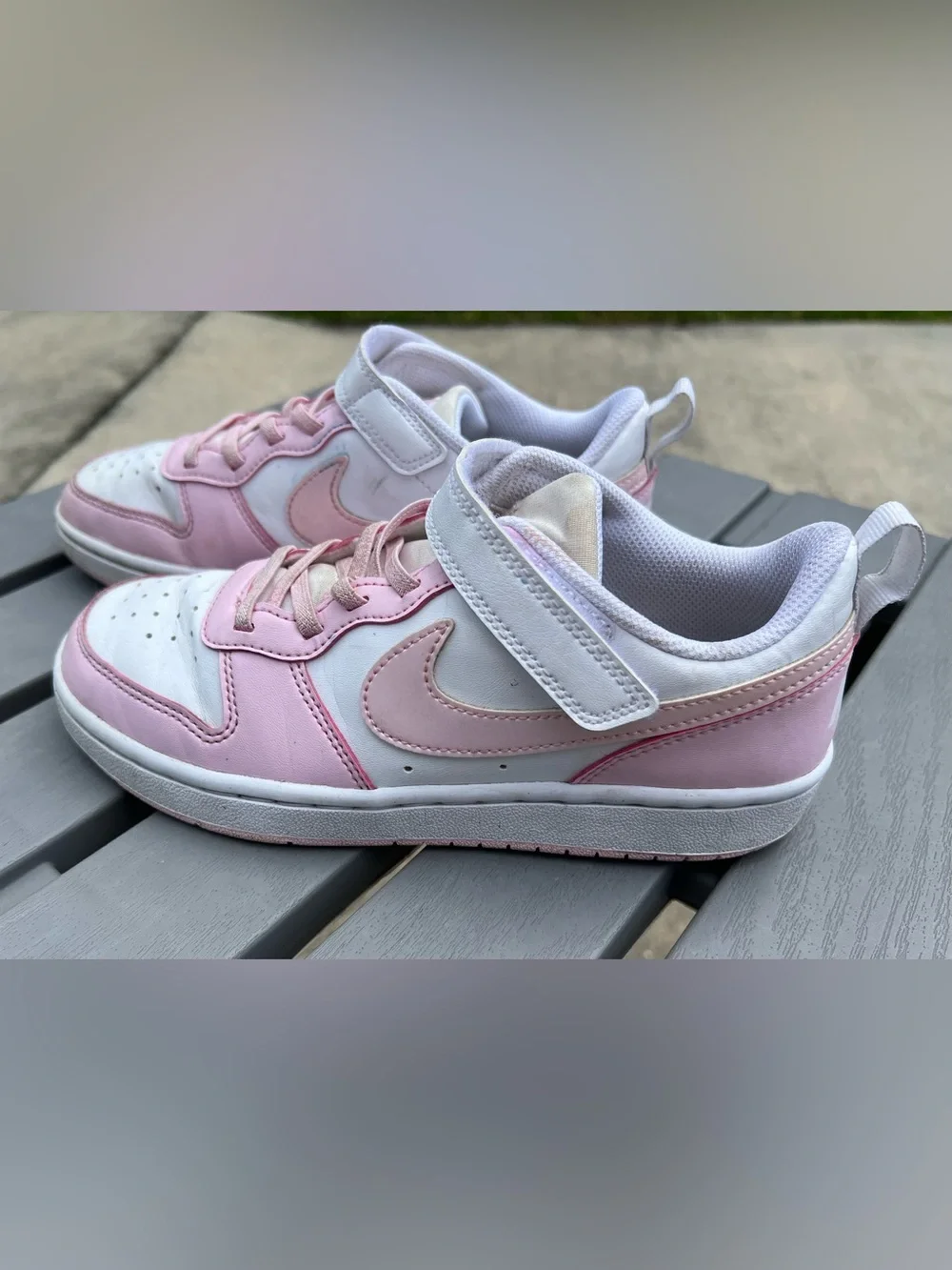 Nike Court Borough Low Recraft 3Y Little Kids White and Pink With Velcro Strap!
